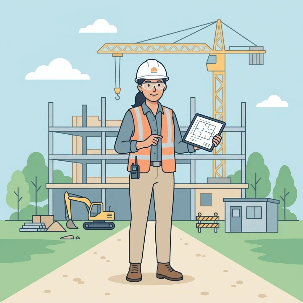 Conducteur de travaux salaire 2026 : conducteur de travaux avec casque et tablette sur un chantier